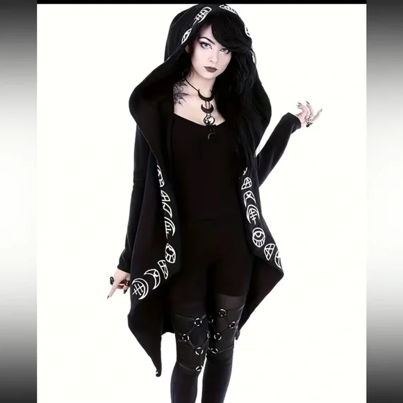 🧿 EVIL EYE 🪬 MOON 🌚 WICCAN CARDIGAN🧙🏻‍♀️🐈‍⬛sz.MEDIUM - Picture 2 of 13